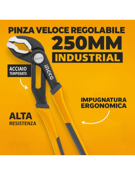 Pinza Regolabile Veloce Acciaio Inox 250mm Apertura Rapida Impugnatura Ergonomica