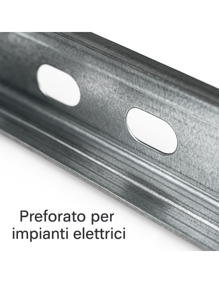 Montante C Standard 2 m Profilo Preforato Sp 0,6 mm Fissaggio Cartongesso 2 Pz
