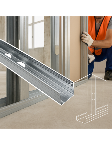 Montante C Standard 2 m Profilo Preforato Sp 0,6 mm Fissaggio Cartongesso 2 Pz