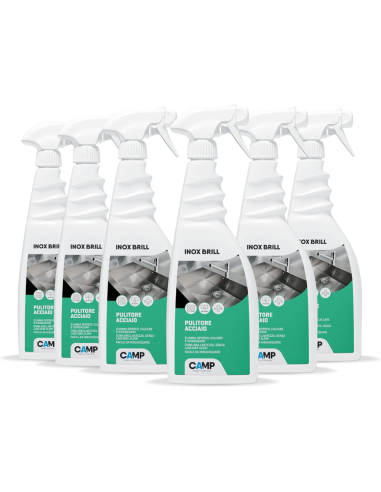 KIT 6 Inox Brill  Da 750 ml Pulitore Lucidante E Protettivo Per Superfici In Acciaio 