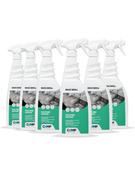 KIT 6 Inox Brill  Da 750 ml Pulitore Lucidante E Protettivo Per Superfici In Acciaio 