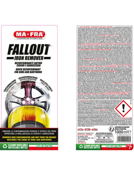 Fallout Iron Remover 1000 ml Decontaminante Ferroso Per Cerchi E Carrozzeria