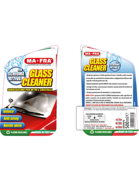 Glass Cleaner 500 ml Sgrassatore per Vetri e Cristalli Auto  
