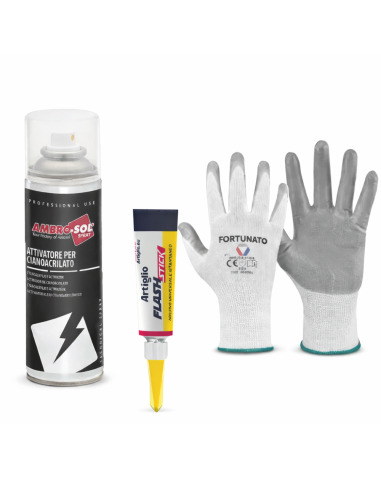 Kit Incollaggio Istantaneo Colla 3 g Con Attivatore Spray 200 ml E Guanti FORTUNATO - foto 5