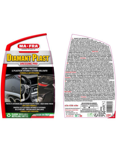 Diamant Plast Dressing Pro Rinnova Lucida e Protegge Plastiche Auto 750 ml  