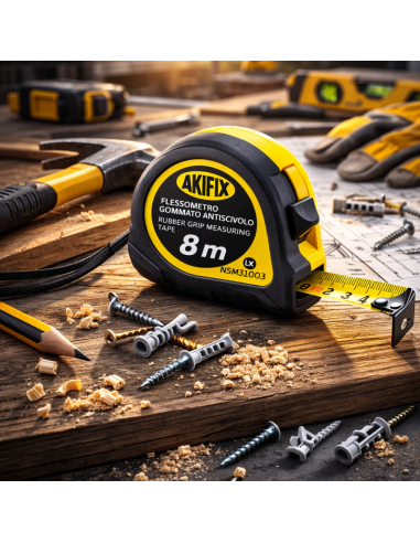 Flessometro Gommato Antiscivolo Professionale Akifix 8 Metri x 25 mm