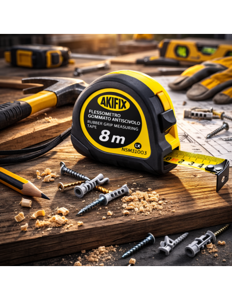 Flessometro Gommato Antiscivolo Professionale Akifix 8 Metri x 25 mm