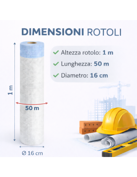 Kit 2 Rotoli 1x50 m Rete In Fibra Di Vetro Per Intonaco 150 gr Copertura 100 mq FORTUNATO - foto 6