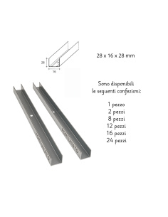 Set Guide U Standard Cartongesso 1,5 m Preforate Sp 0,6 mm Misura 28x16x28 mm 2