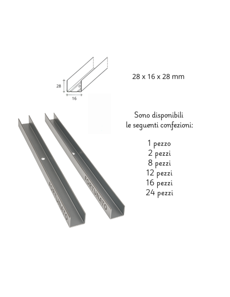 Set Guide U Standard Cartongesso 1,5 m Preforate Sp 0,6 mm Misura 28x16x28 mm