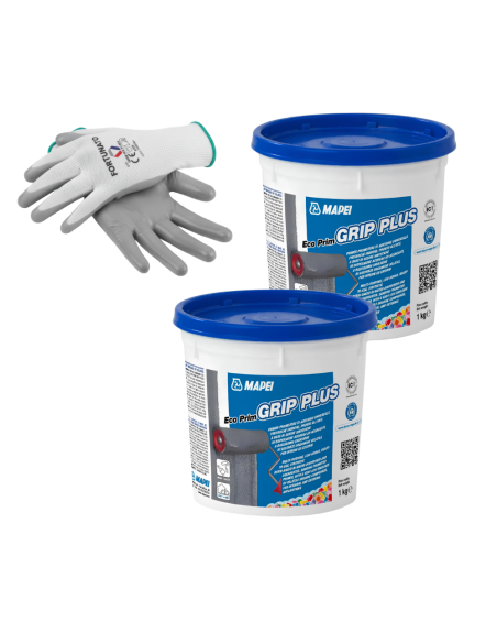 MAPEI Eco Prim Grip Plus Primer Adesione Pareti Pavimenti 2x1kg e Guanti Nitrile