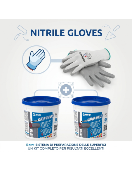 MAPEI Eco Prim Grip Plus Primer Adesione Pareti Pavimenti 2x1kg e Guanti Nitrile