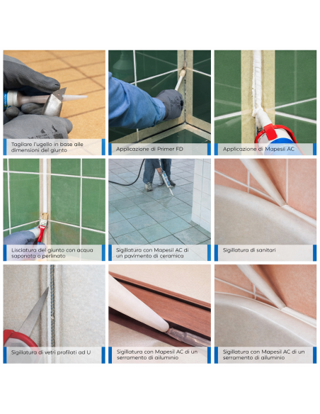 MAPEI Mapesil AC Silicone Acetico  Elastico Resistente Alla Muffa 310 ml 6 Pezzi