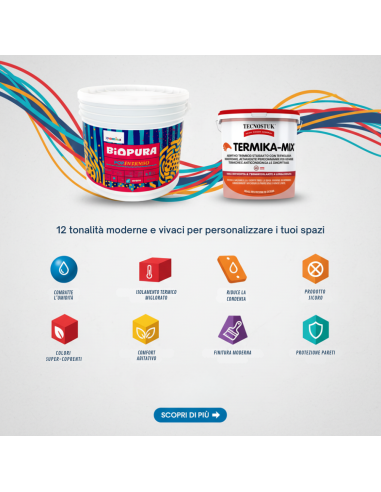 KIT Pittura Colorata POP INTENSO 2,5 L e Additivo Anticondensa TERMIKA-MIX Tecnostuk  1 L
