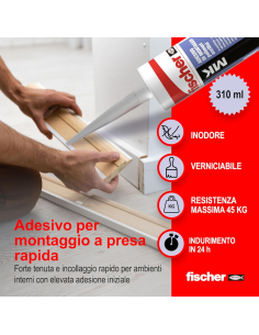 Fischer MK Colla Adesivo Di Montaggio Rapido Bianco Per Ambienti Interni 310 ml 2