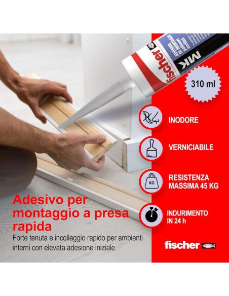 Fischer MK Colla Adesivo Di Montaggio Rapido Bianco Per Ambienti Interni 310 ml
