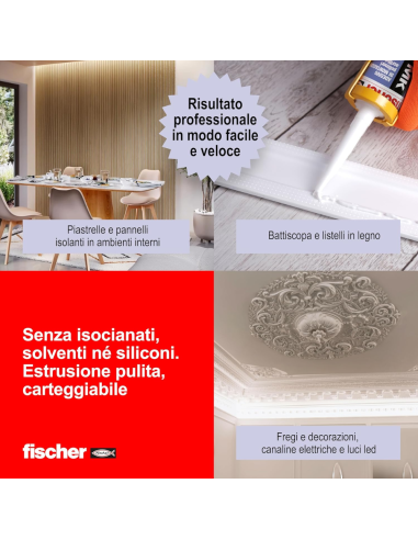 Fischer MK Colla Adesivo Di Montaggio Rapido Bianco Per Ambienti Interni 310 ml