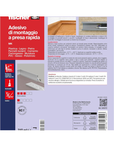 Fischer MK Colla Adesivo Di Montaggio Rapido Bianco Per Ambienti Interni 310 ml