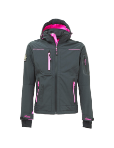 Giacca Lavoro Donna Softshell Chiusura Zip Cappuccio Colore Grey Fucsia 