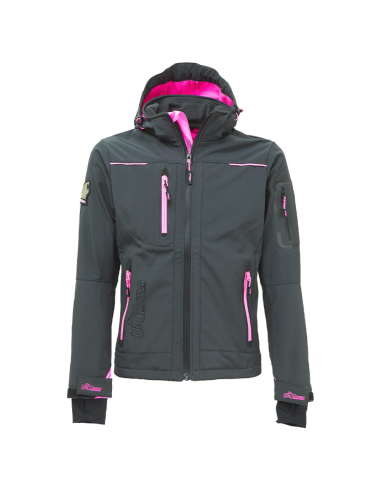 Giacca Lavoro Donna Softshell Chiusura Zip Cappuccio Colore Grey Fucsia 