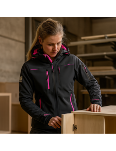 Giacca Lavoro Donna Softshell Chiusura Zip Cappuccio Colore Grey Fucsia  2