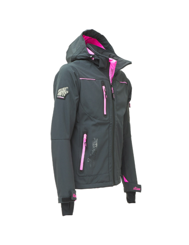 Giacca Lavoro Donna Softshell Chiusura Zip Cappuccio Colore Grey Fucsia 