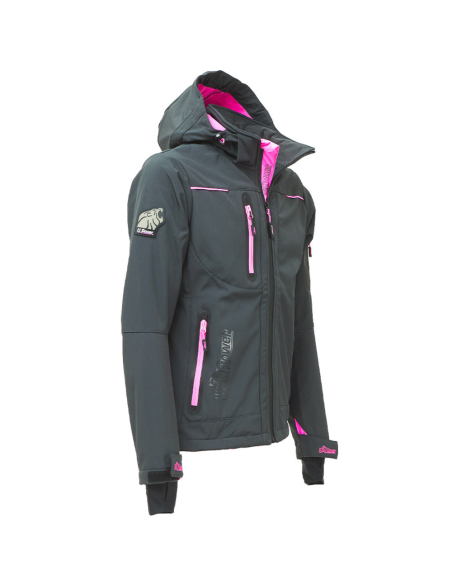 Giacca Lavoro Donna Softshell Chiusura Zip Cappuccio Colore Grey Fucsia 