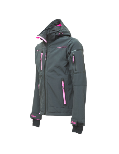 Giacca Lavoro Donna Softshell Chiusura Zip Cappuccio Colore Grey Fucsia 