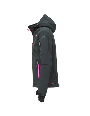 Giacca Lavoro Donna Softshell Chiusura Zip Cappuccio Colore Grey Fucsia 