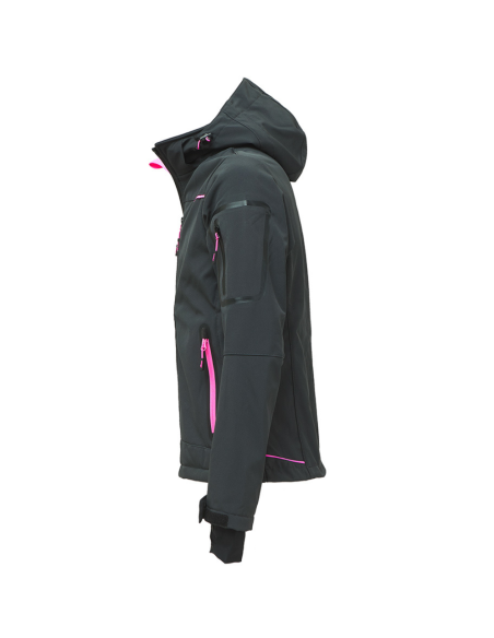 Giacca Lavoro Donna Softshell Chiusura Zip Cappuccio Colore Grey Fucsia 