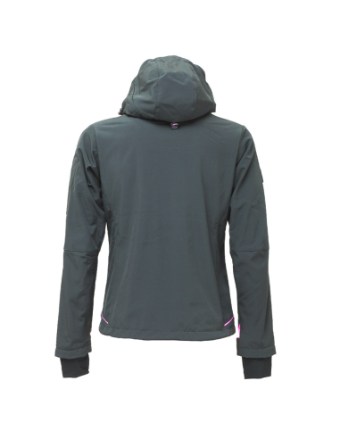 Giacca Lavoro Donna Softshell Chiusura Zip Cappuccio Colore Grey Fucsia 