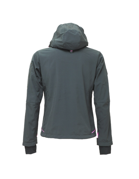 Giacca Lavoro Donna Softshell Chiusura Zip Cappuccio Colore Grey Fucsia 