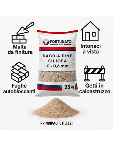 Sabbia Silicea Fine Granulometria 0-0,6 mm Finitura Superfici Sacco kg 25