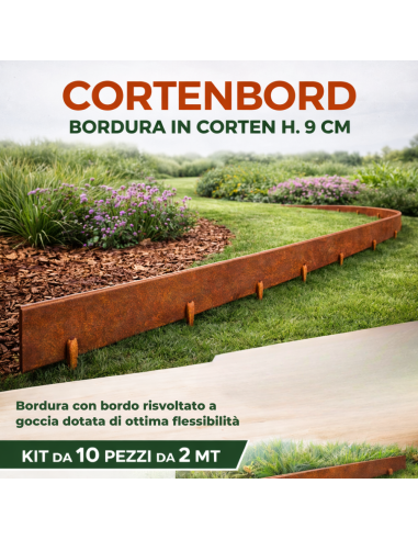 Bordura Flessibile In Acciaio Cortenbord 2 mt Con Giunti Viteria e Chiavetta Pezzi 10 