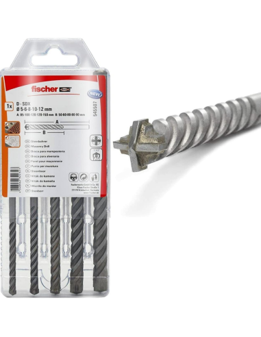 Kit 5 Punte Trapano D-SDX A Quattro Taglienti 5-12 mm Per Muro - FISCHER