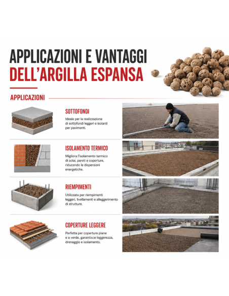 Argilla Espansa Per Edilizia 8-20 mm Isolante Ecologica 50 L 