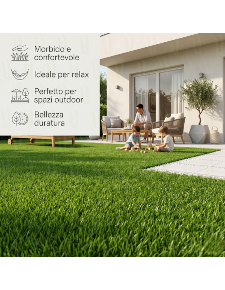 ErbaBella Rotolo Prato Erba Sintetica 45 mm Drenante Effetto Reale Giardino e Terrazzo 