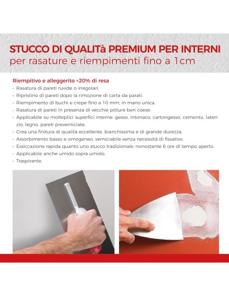 AGUAPLAST ALTO STANDARD POLVERE Stucco Pronto Per Interni 1 Kg 
