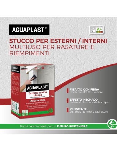 AGUAPLAST SR5 Stucco Bianco Per Esterni Finitura Ruvida 1,5 Kg 