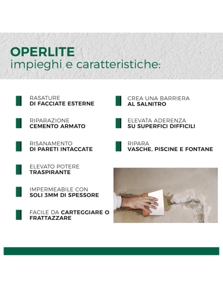 AGUAPLAST OPERLITE Stucco Impermeabile Risanante In Polvere