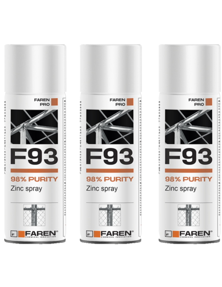 FAREN F93 Zinco Spray 98% Zincante Anticorrosivo Antiruggine 400 ml 3 Pezzi