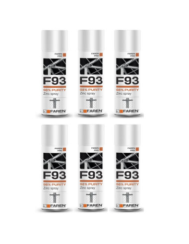 FAREN F93 Zinco Spray 98% Zincante Anticorrosivo Antiruggine 400 ml 6 Pezzi