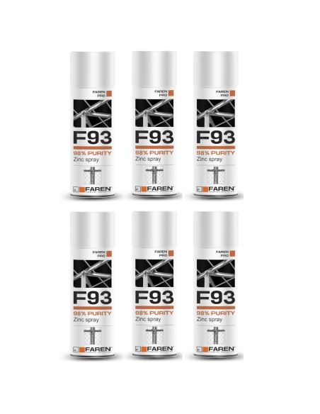 FAREN F93 Zinco Spray 98% Zincante Anticorrosivo Antiruggine 400 ml 6 Pezzi