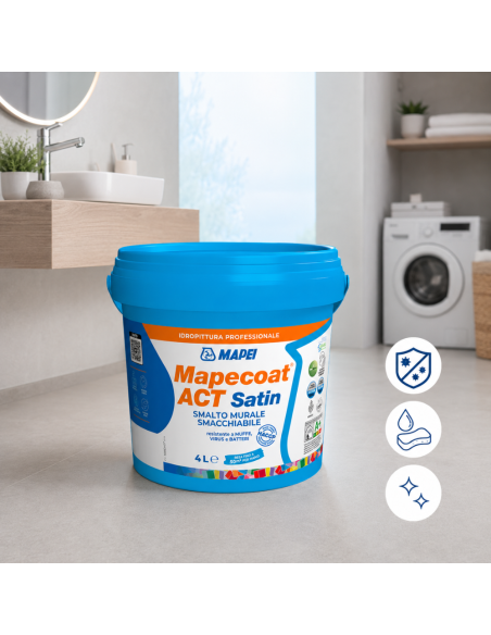 MAPEI Mapecoat Act Satin Smalto Murale Lavabile Antimuffa Antibatterico Interni
