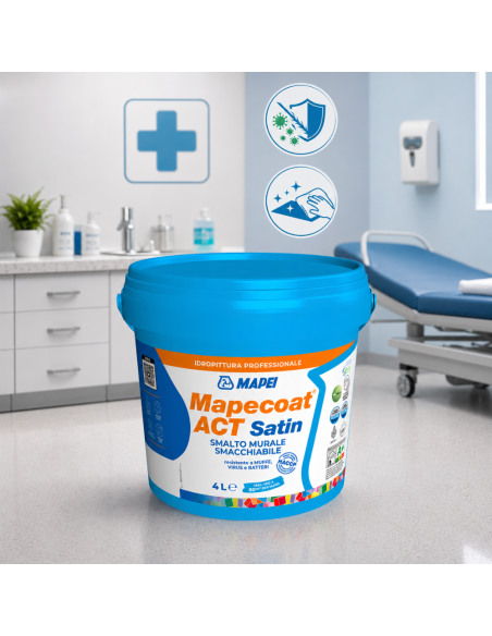 MAPEI Mapecoat Act Satin Smalto Murale Lavabile Antimuffa Antibatterico Interni