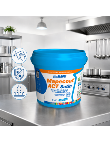 MAPEI Mapecoat Act Satin Smalto Murale Lavabile Antimuffa Antibatterico Interni
