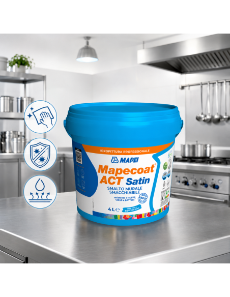MAPEI Mapecoat Act Satin Smalto Murale Lavabile Antimuffa Antibatterico Interni