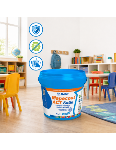 MAPEI Mapecoat Act Satin Smalto Murale Lavabile Antimuffa Antibatterico Interni