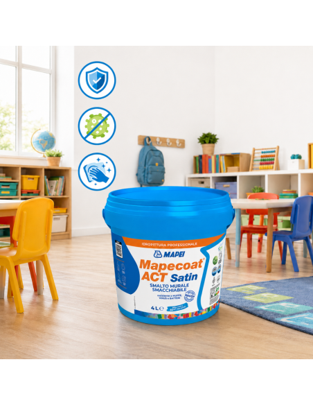 MAPEI Mapecoat Act Satin Smalto Murale Lavabile Antimuffa Antibatterico Interni