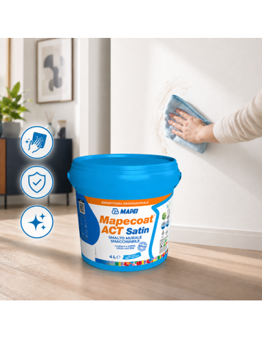 MAPEI Mapecoat Act Satin Smalto Murale Lavabile Antimuffa Antibatterico Interni